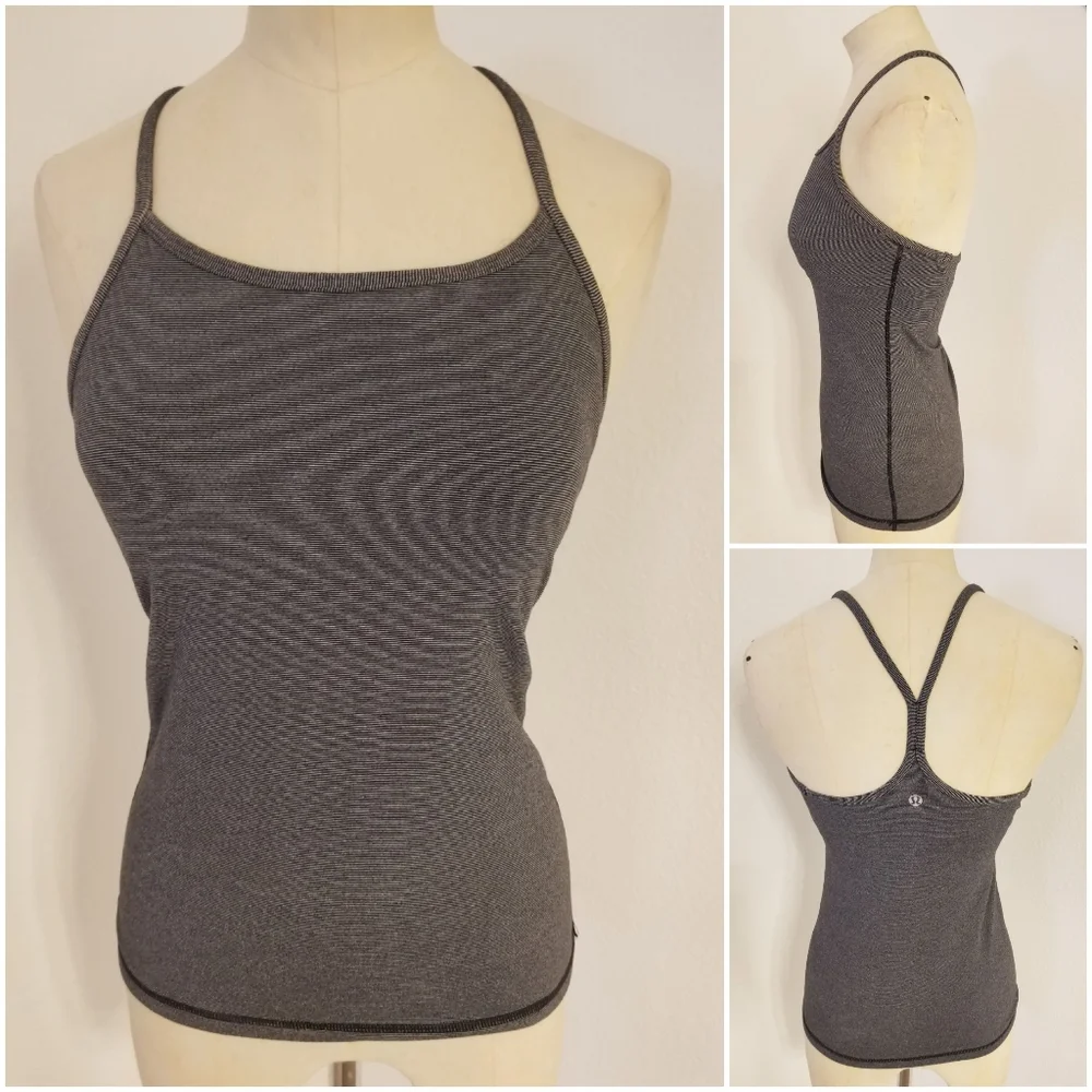 Lululemon Sz 4 Power Y Tank Top Gray Stripped
